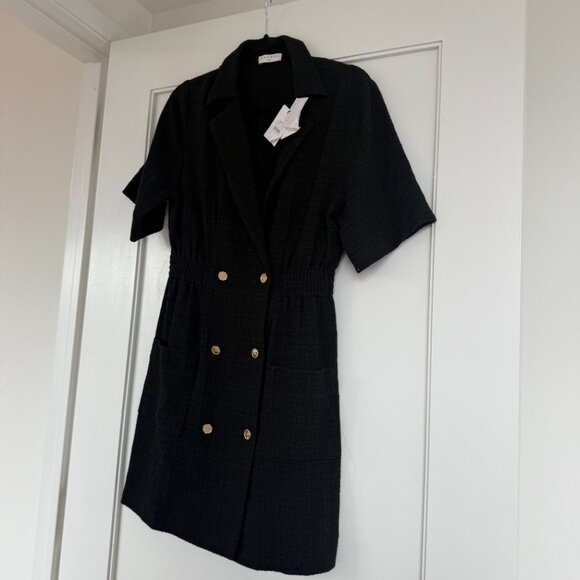 NWT Sandro Alize Mini Dress Black Tweed Double Breasted Notch Lapel Short Sleeve - Picture 4 of 9
